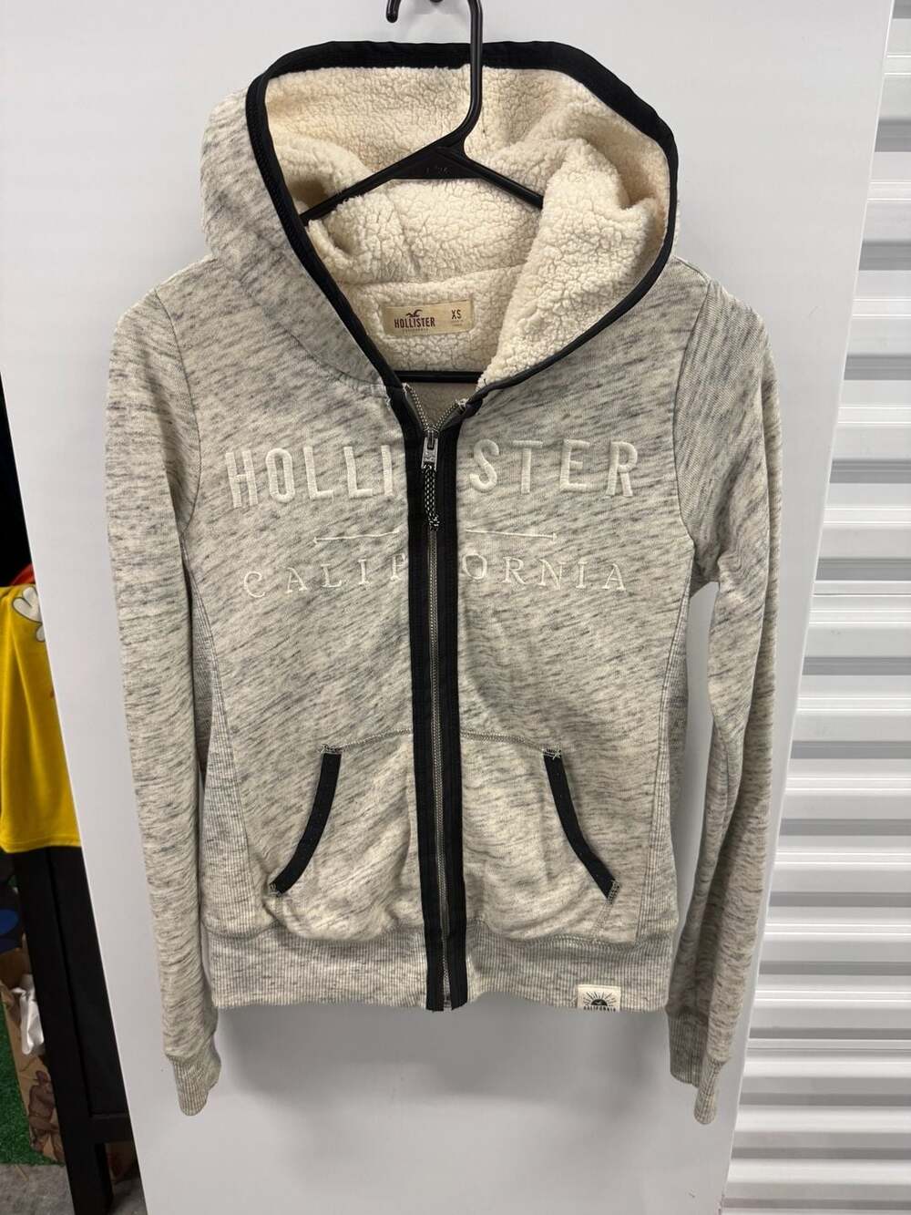 Hollister California Sherpa Lined Zip Up Hoodie XS Gray Heather